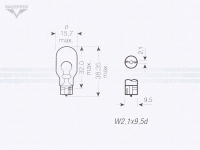 Лампа 12v, 16w (W16W, W2,1x9,5d) OSRAM (без цоколя) Mazepper