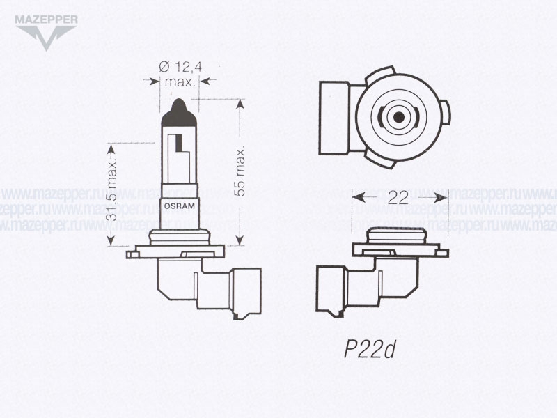 Лампа головного света 12v, 51w (HB4, P22d) OSRAM Cool Blue Halogen (4000K) Mazepper