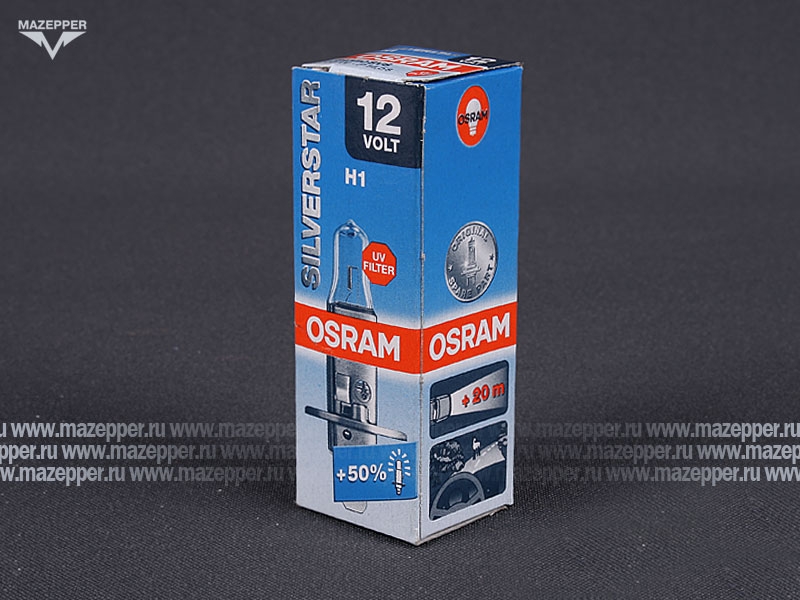 Лампа головного света 12v, 55w (H1, P14,5s) OSRAM Silverstar Mazepper