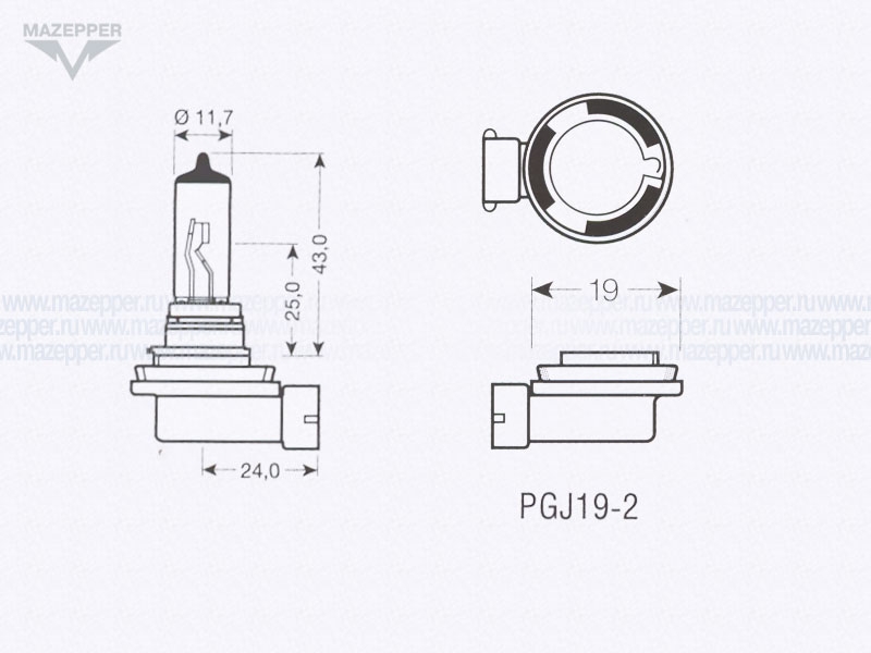 Лампа головного света 12v, 55w (H11, PGJ19-2) OSRAM Halogen Mazepper