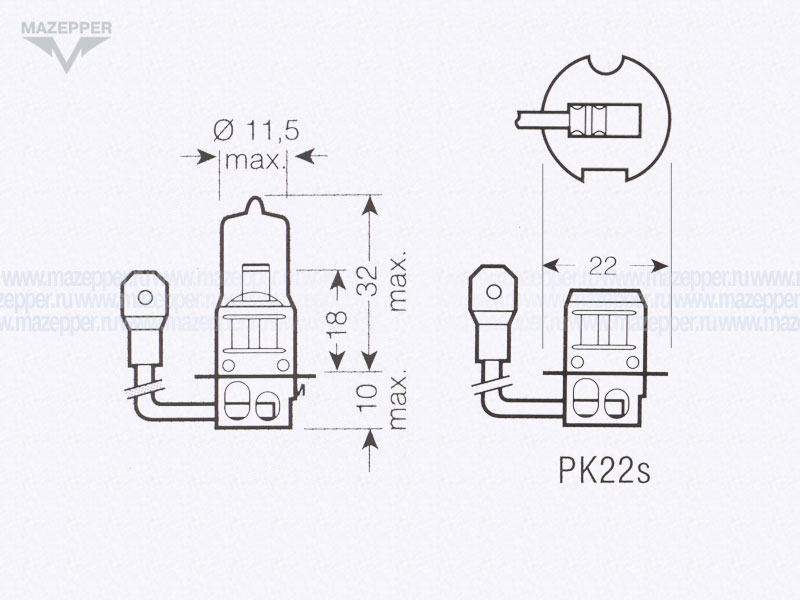 Лампа головного света 12v, 55w (H3, PK22s) OSRAM Halogen Mazepper