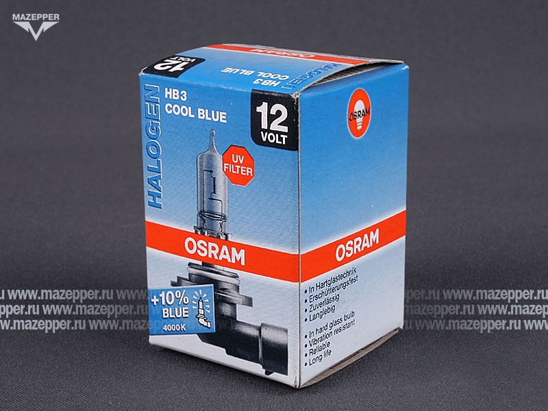 Лампа головного света 12v, 60w (HB3, P20d) OSRAM Cool Blue Halogen (4000K) Mazepper