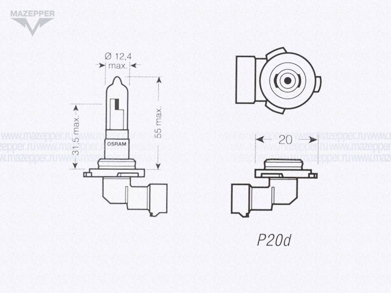 Лампа головного света 12v, 60w (HB3, P20d) OSRAM Halogen Mazepper
