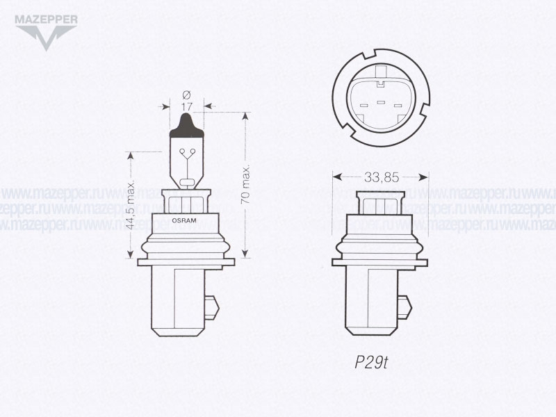 Лампа головного света 12v, 65/45w (HB1, P29t) OSRAM Sylvania Halogen Mazepper