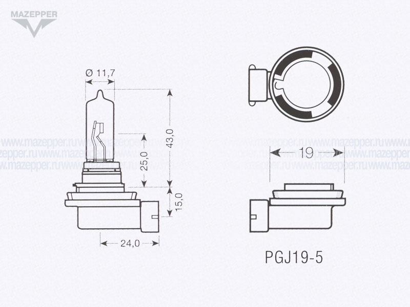 Лампа головного света 12v, 65w (H9, PGJ19-5) OSRAM Mazepper