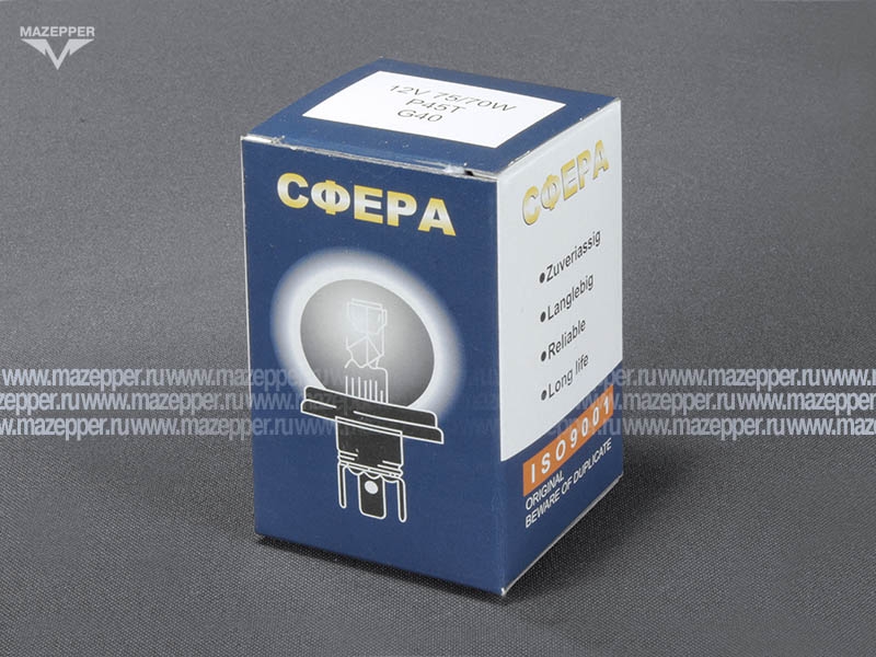 Лампа головного света 12v, 75/70w (R2, P45t-41) СФЕРА Mazepper