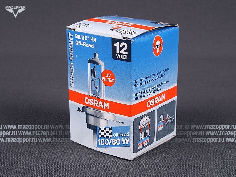 Лампа головного света 12v,100/80w (H4, P43t) OSRAM Bilux (Off Road) Mazepper