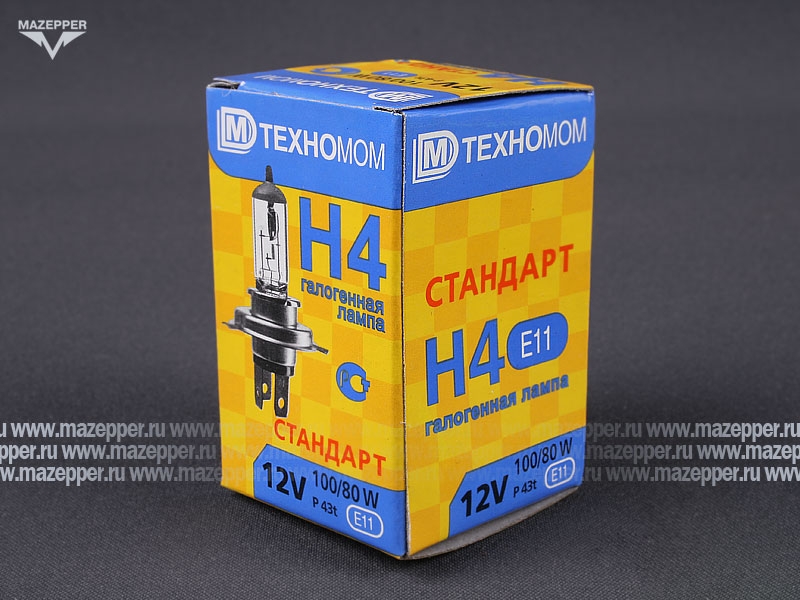 Лампа головного света 12v,100/80w (H4, P43t) ТЕХНОМОМ Mazepper