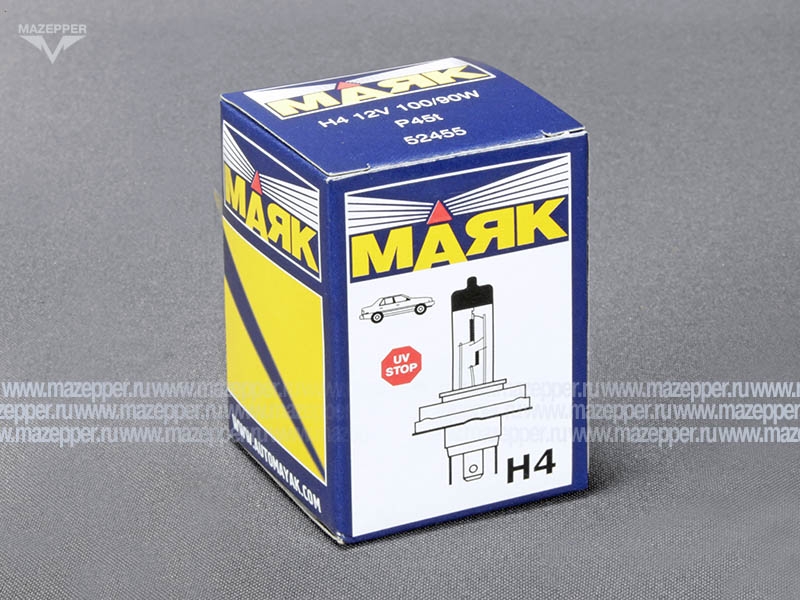 Лампа головного света 12v,100/90w (H4, P45t) Маяк Mazepper