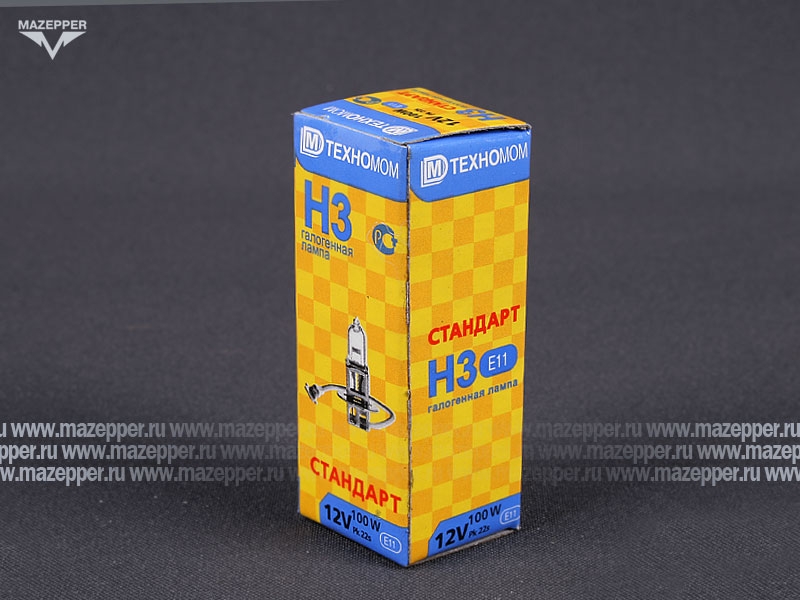 Лампа головного света 12v,100w (H3, PK22s) ТЕХНОМОМ Mazepper