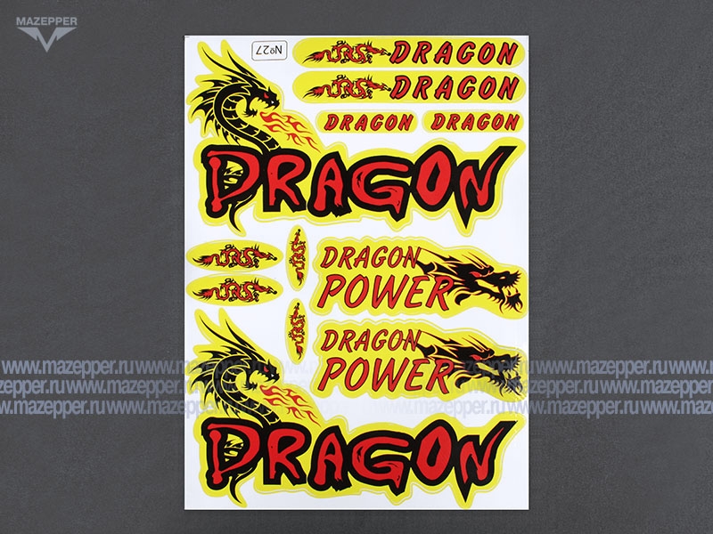 Набор наклеек "Dragon Power" 295х215 мм. (красно-желтый) 12 шт. Mazepper