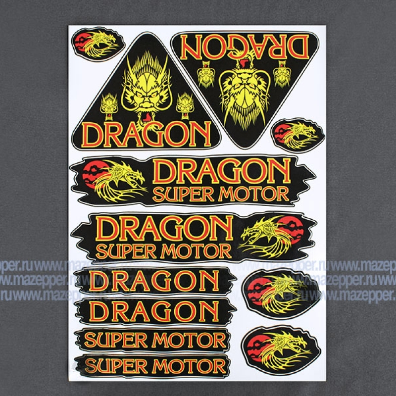 Набор наклеек "Dragon Super Motor" 295х215 мм. (черно-красный) 12 шт. Mazepper