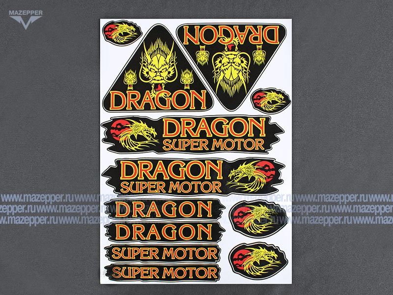 Набор наклеек "Dragon Super Motor" 295х215 мм. (черно-красный) 12 шт. Mazepper