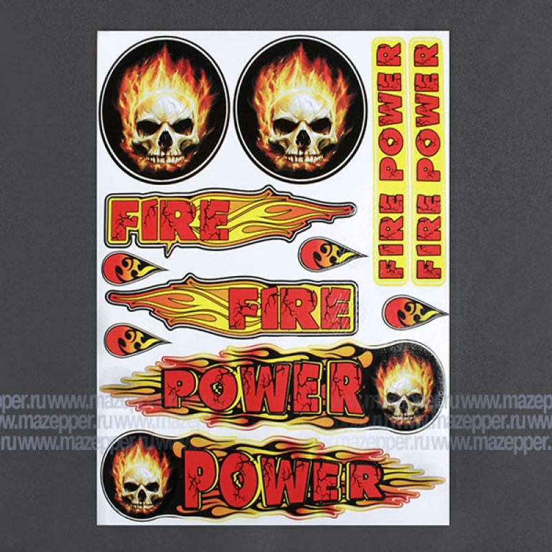 Набор наклеек "Fire Power" 295х215 мм. (желто-красный) 12 шт. Mazepper