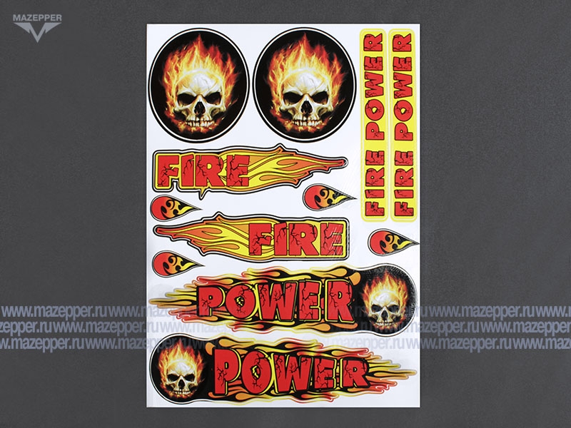Набор наклеек "Fire Power" 295х215 мм. (желто-красный) 12 шт. Mazepper