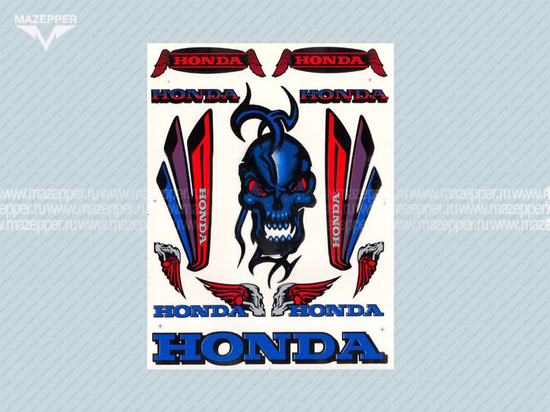 Набор наклеек "Honda" 325х230 мм. (синий) (12 шт.) Mazepper