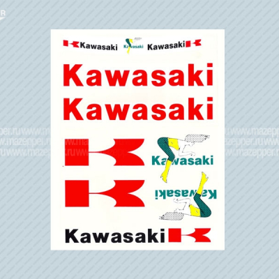 Набор наклеек "Kawasaki" 335х225 мм. (красный) (11 шт.) Mazepper