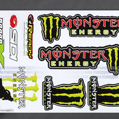 Набор наклеек "MONSTER Energy" 290х210 мм. (красно-зелёный) 8 шт. (5) Mazepper
