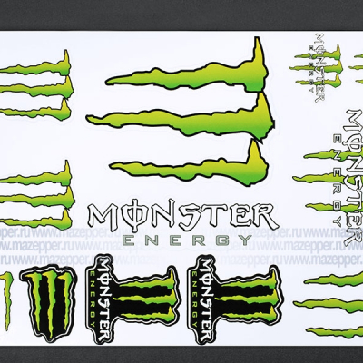 Набор наклеек "MONSTER Energy" 290х210 мм. (чёрно-зелёный) 12 шт. (1) Mazepper