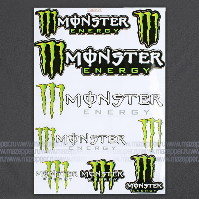 Набор наклеек "MONSTER Energy" 290х210 мм. (чёрно-зелёный) 9 шт. (2) Mazepper