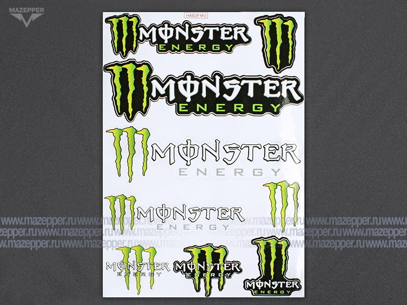 Набор наклеек "MONSTER Energy" 290х210 мм. (чёрно-зелёный) 9 шт. (2) Mazepper