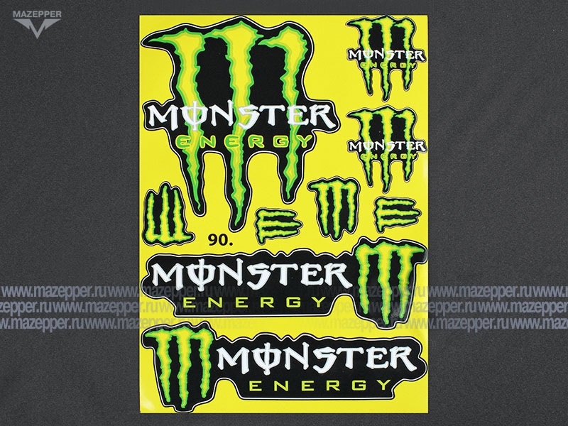Набор наклеек "MONSTER Energy" 290х210 мм. (чёрно-зелёный) 9 шт. (90) Mazepper