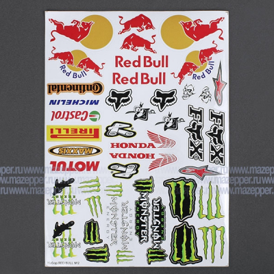 Набор наклеек "Red Bull" 290х210 мм. 42 шт. (2) Mazepper