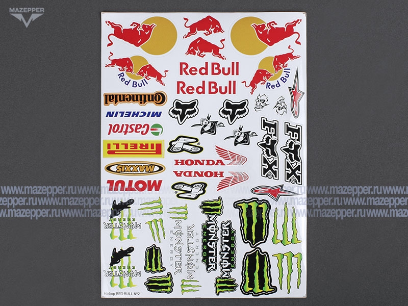 Набор наклеек "Red Bull" 290х210 мм. 42 шт. (2) Mazepper