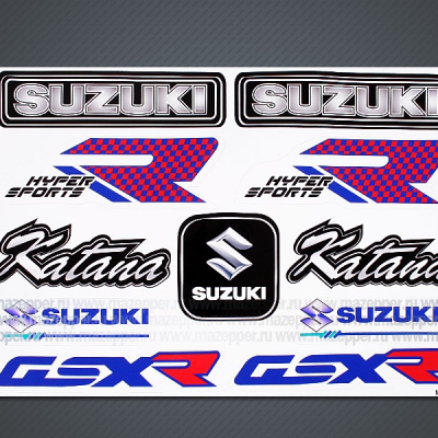 Набор наклеек "Suzuki Katana GSXR" 300х210 мм. (сине-красный) (11 шт.) Mazepper