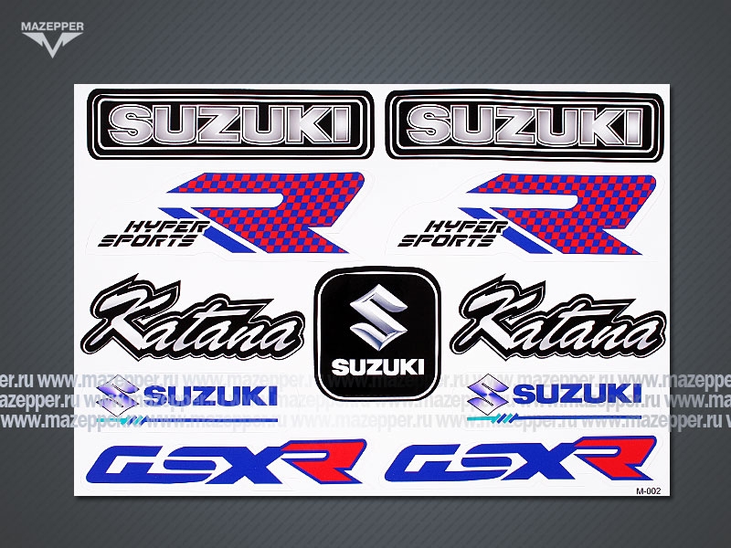 Набор наклеек "Suzuki Katana GSXR" 300х210 мм. (сине-красный) (11 шт.) Mazepper