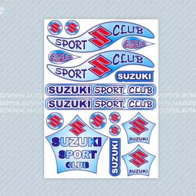 Набор наклеек "Suzuki Sport Club" 295х215 мм. (красно-голубой) (17 шт.) Mazepper