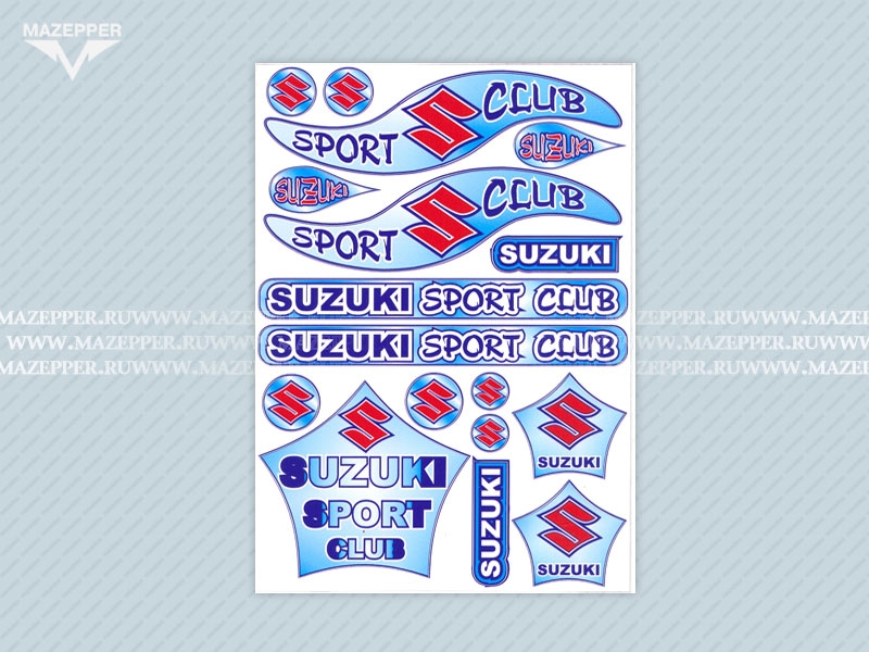Набор наклеек "Suzuki Sport Club" 295х215 мм. (красно-голубой) (17 шт.) Mazepper