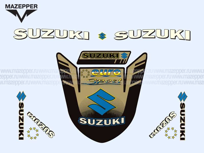 Набор наклеек "Suzuki" Euro sport" 325х230 мм. (голубой) (8 шт.) Mazepper