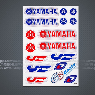 Набор наклеек "Yamaha G3 Boats" 300х210 мм. (красно-синий) (17 шт.) Mazepper