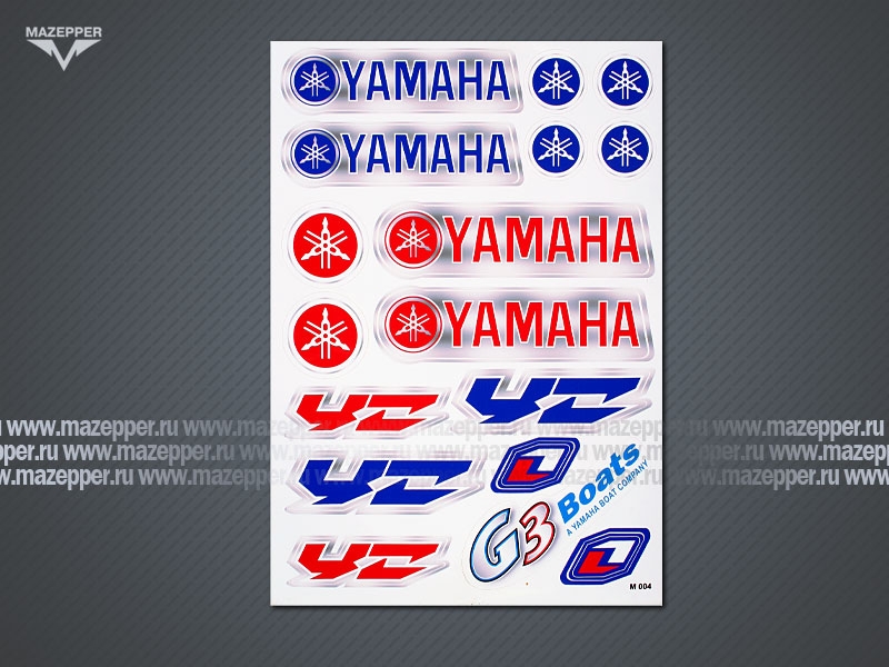 Набор наклеек "Yamaha G3 Boats" 300х210 мм. (красно-синий) (17 шт.) Mazepper