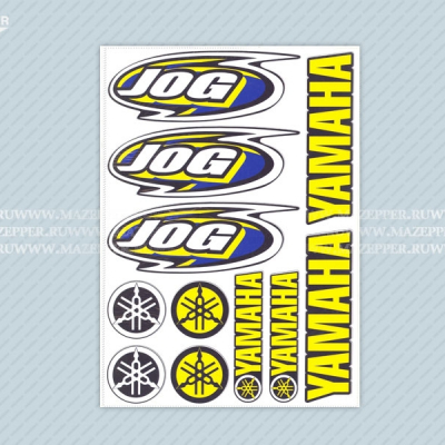 Набор наклеек "Yamaha Jog" 295х215 мм. (жёлто-синий) (11 шт.) Mazepper