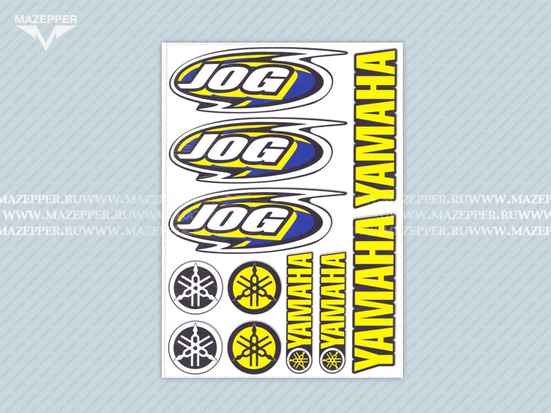 Набор наклеек "Yamaha Jog" 295х215 мм. (жёлто-синий) (11 шт.) Mazepper