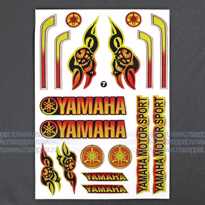 Набор наклеек "Yamaha Motor Sport" 295х215 мм. (красно-желтый) 18 шт. Mazepper