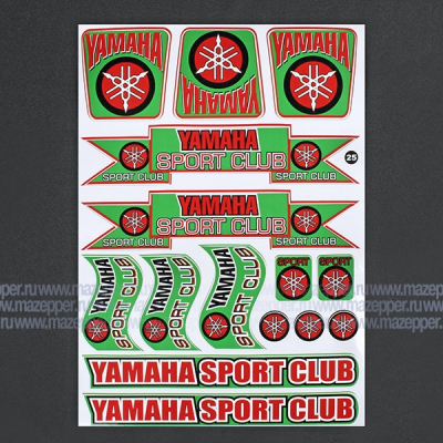 Набор наклеек "Yamaha Sport Club" 295х215 мм. (зелено-красный) 15 шт. Mazepper