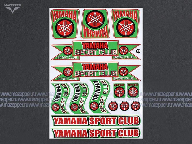 Набор наклеек "Yamaha Sport Club" 295х215 мм. (зелено-красный) 15 шт. Mazepper