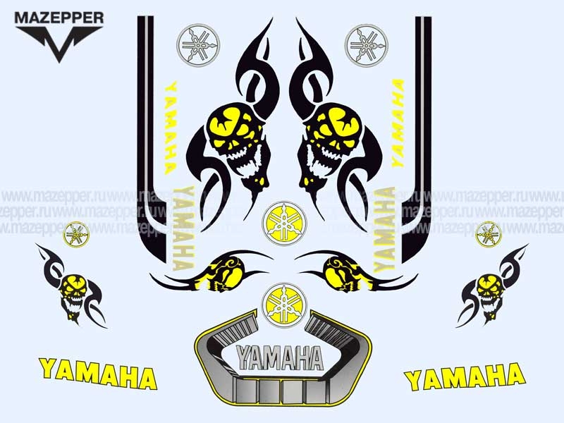 Набор наклеек "Yamaha" 325х230 мм. (желтый) (12 шт.) Mazepper