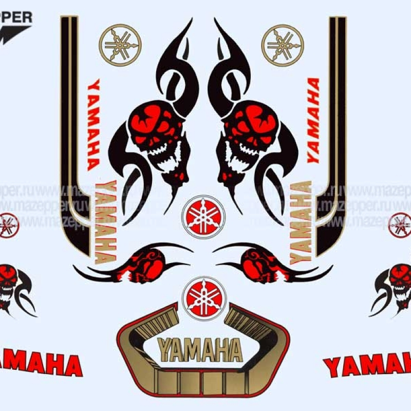 Набор наклеек "Yamaha" 325х230 мм. (красный) (12 шт.) Mazepper