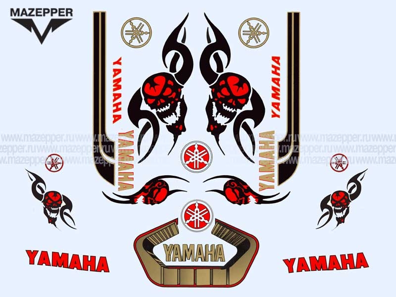 Набор наклеек "Yamaha" 325х230 мм. (красный) (12 шт.) Mazepper