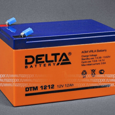 Аккумулятор 12V 12Ah (DTM1212) "DELTA" (AGM VRLA) 151х98х95 (электромашины, ИБП) Mazepper