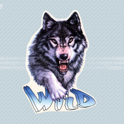 Наклейка "Волк Wild"  80х55 мм. (синяя) Mazepper