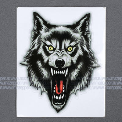 Наклейка "Волк оскал" 180х145 мм. (серо-чёрная) Mazepper