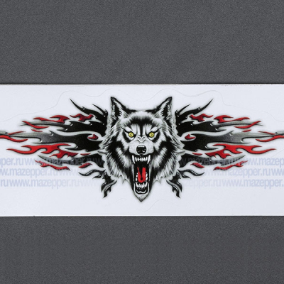 Наклейка "Волк оскал" 245х90 мм. (красное пламя) Mazepper