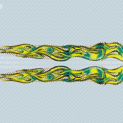 Наклейка "Огонь пламя" 330х50 мм. (жёлто-зелёная, голографическая) левая Mazepper