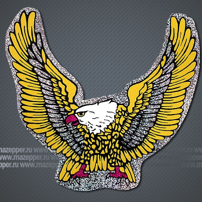 Наклейка "Орел" крылья вверх (110х110 мм.) жёлтая, голографическая Mazepper