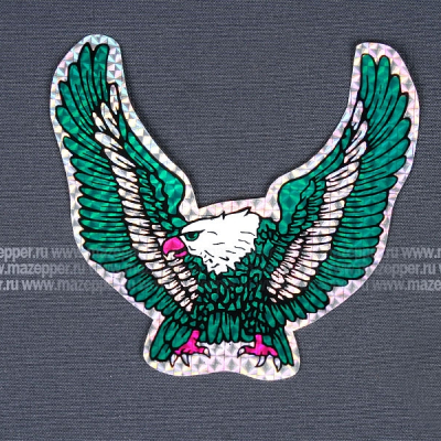 Наклейка "Орел" крылья вверх (110х110 мм.) зелёная, голографическая, левая Mazepper
